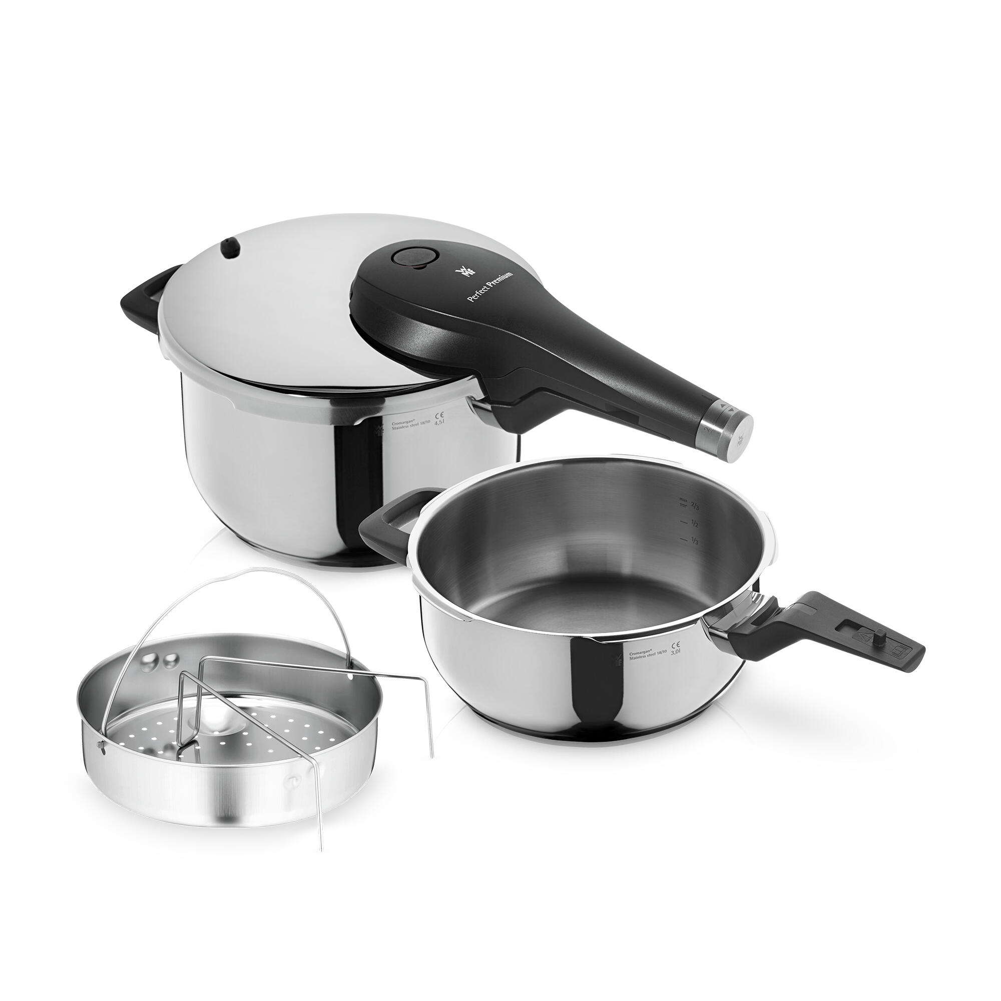 Perfect Premium One Pot pentola a pressione, Set 4.5 L e 3 L con cestello vapore